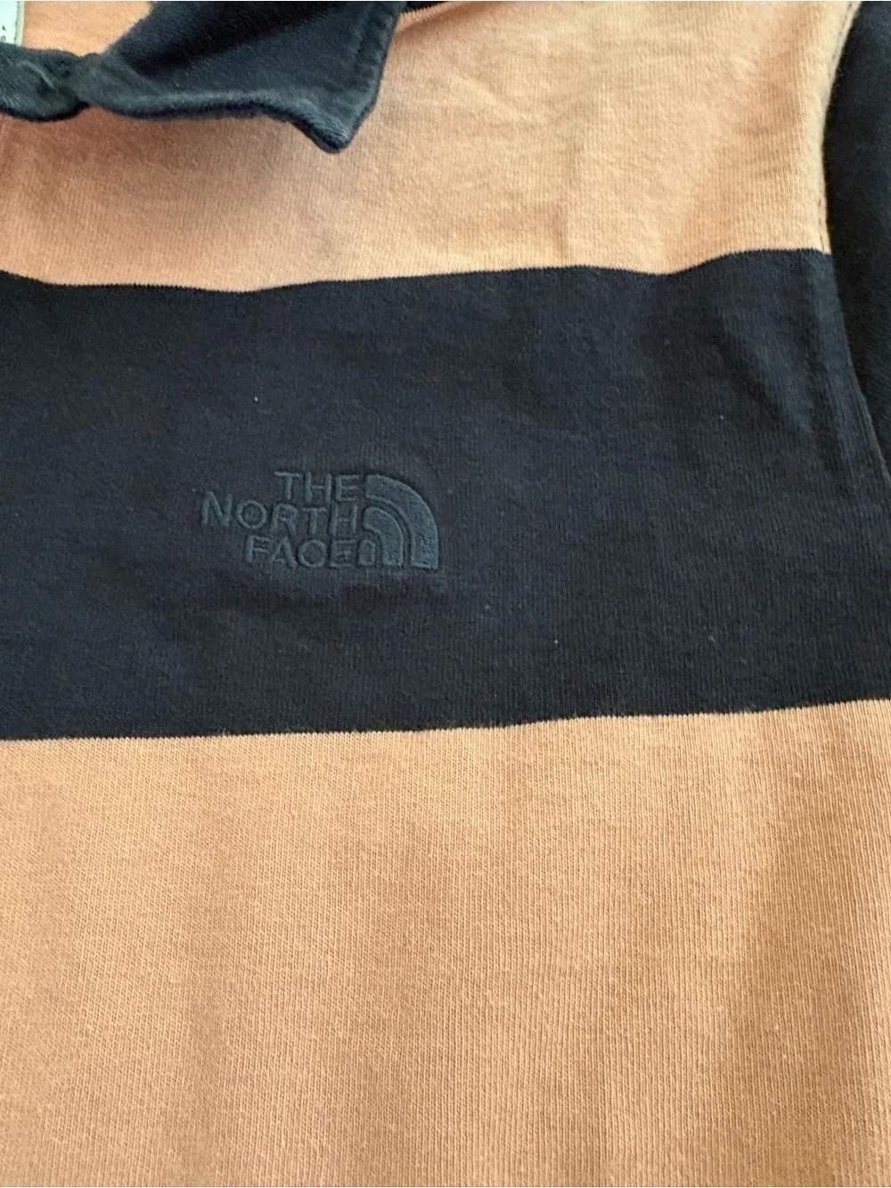 The North Face Berkeley Rugby Shirt Coral Navy Striped Long Sleeve Men LARGE